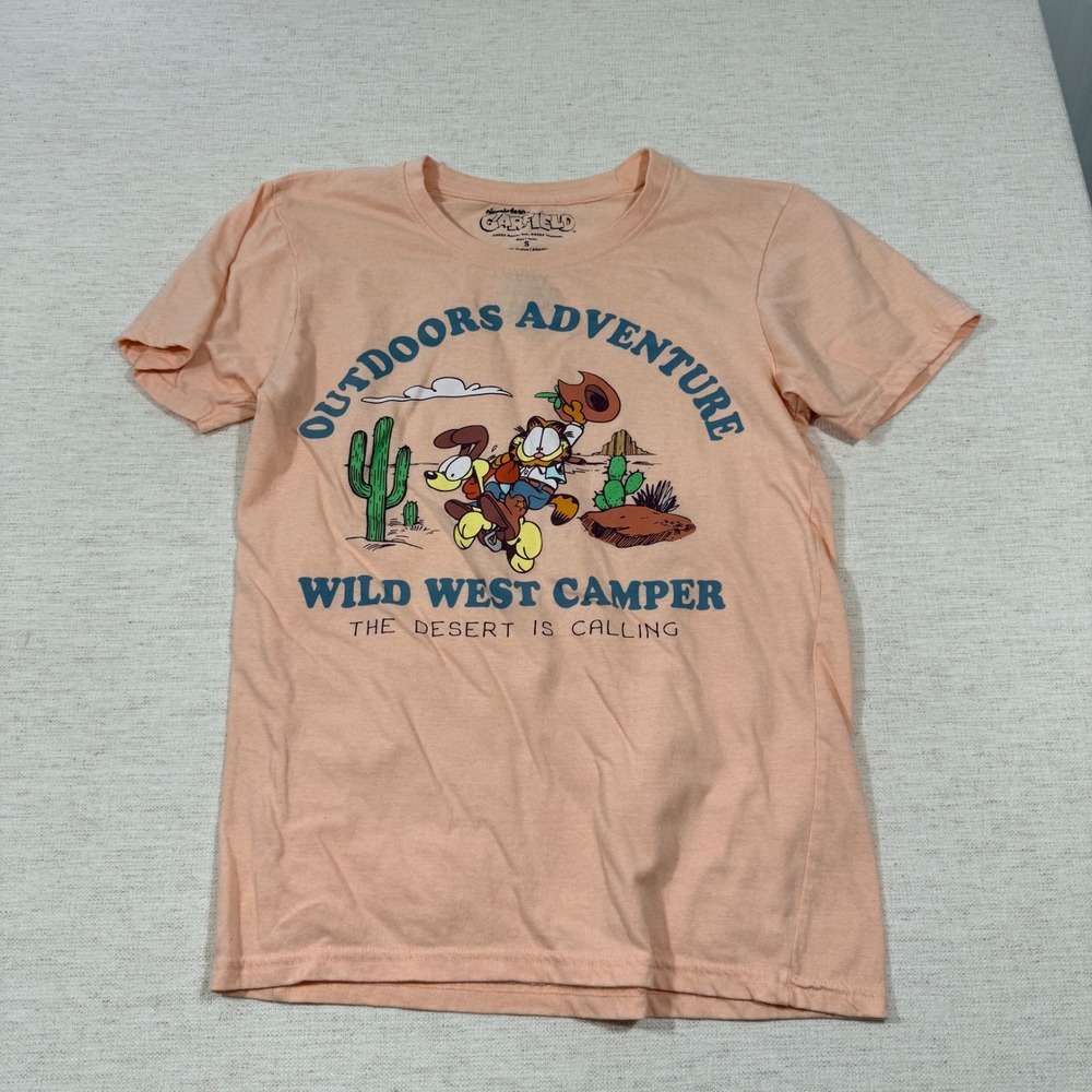 Garfield Graphic T-Shirt Unisex Small Peach Good Wild West Camper Desert Tee